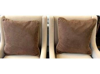 Pair Of Brown Suede Pillow With Leather Piping