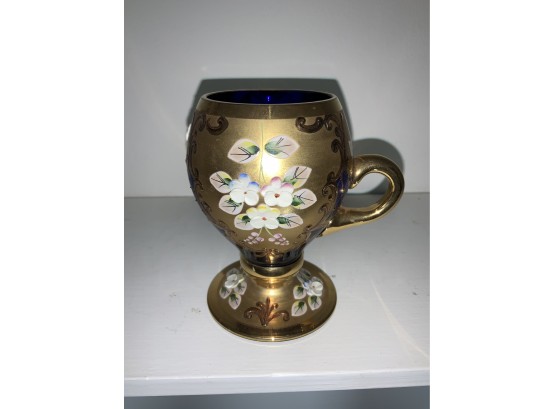 Vintage Italian Venetian Cobalt Glass Footed Mug