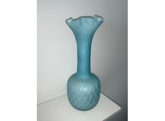 Vintage Blue Fenton Diamond Optic Satin Cased Art Glass Vase