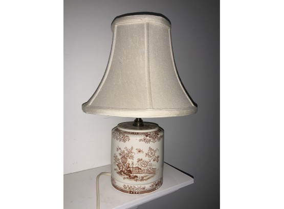 Antique Copeland Spode Brown Transferware Table Lamp