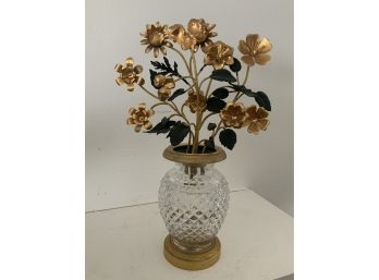 Unique Black And Gold Metal Flowers In Cut Glass Vase