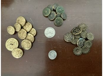 Vintage Metal Button Lot Military, Eagles 30 In All