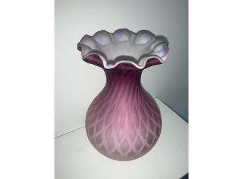 Vintage Mauve Fenton Pink Satin Opalescent Diamond Optic Ruffled Glass Vase