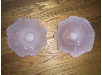 Pretty In Pink! Antique Pair Glass Ruffled Bowls