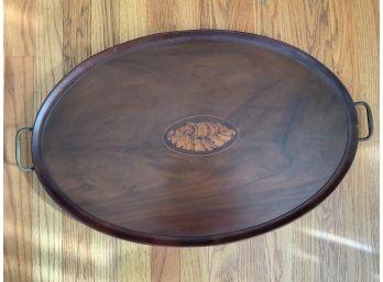 Spectacular Cowan Wood Inlaid Oval Service Tray With Brass Handles Early 20th C.