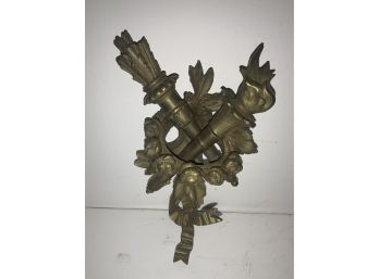 Antique Solid Brass French Cartouche - Traditional Torches With Wreath Of Roses