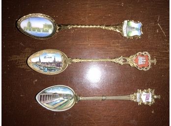 Set Of Three Special Antique Enameled Souvenir Spoons