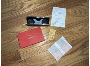 Great Pair Of Butterfly Opera Glasses In Box W/vintage London Theatre Tickets