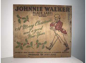 Vintage Johnnie Walker Black Label Wood Advertising Holiday Sign