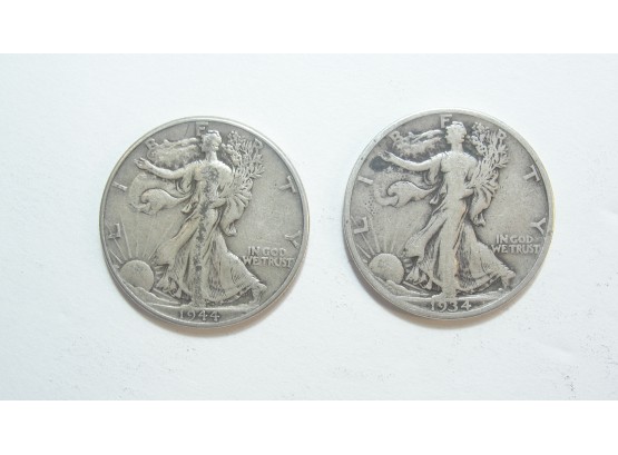 Lot Of (2) Silver Walking Liberty Half Dollars  1934 D & 1944