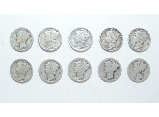 Lot Of (10)  Silver Mercury Dimes, Assorted Dates
