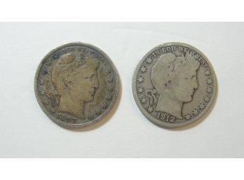 Lot Of (2) Silver Barber Half Dollars -1907 & 1912 S