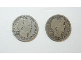 Lot Of (2) Silver Barber Half Dollars -1899 & 1912 D