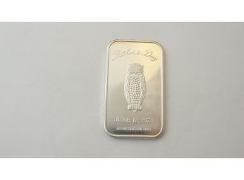 One Troy Ounce .999 Fine Silver Bar -Fathers Day 1973