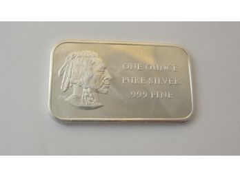 One Troy Ounce .999 Fine Silver Bar - Bicentennial With Indian