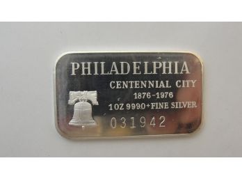 One Troy Ounce .999 Fine Silver Bar -philadelphia - Madison Mint