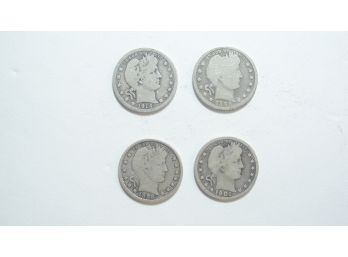 Lot Of (4) Silver Barber Quarters 1896,1898,1901,1914