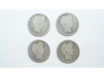 Lot Of (4) Silver Barber Quarters 1894 S, 1895,1899,1900