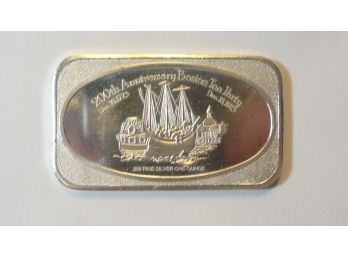 One Troy Ounce .999 Fine Silver Bar - Boston Tea Party - US Silver Corp