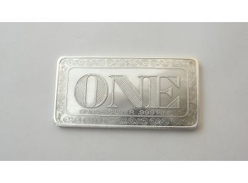 One Troy Ounce .999 Fine Silver Bar -ONE