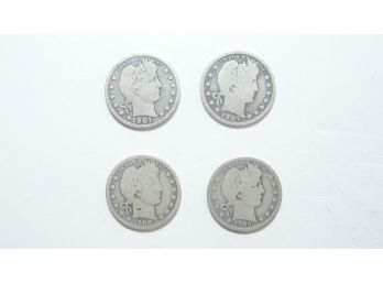 Lot Of (4) Silver Barber Quarters 1897, 1901, 1908, 1909 D