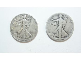 Lot Of (2) Silver Walking Liberty Half Dollars  1918 S & 1945
