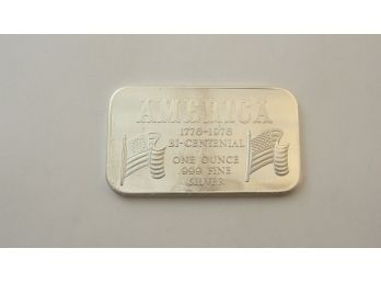 One Troy Ounce .999 Fine Silver Bar - America Bicentennial