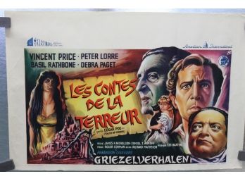 Original 1960s Tales Of Terror Belgian Movie Poster Vincent Price Edgar Allan Poe 21x14