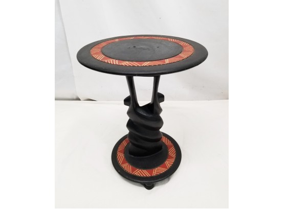 Small Round Wooden Ghana African Tribal Pattern Pedestal Accent Table