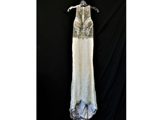 Nina Canacci Long Lace Sheer Embellished Evening Gown   Size 4