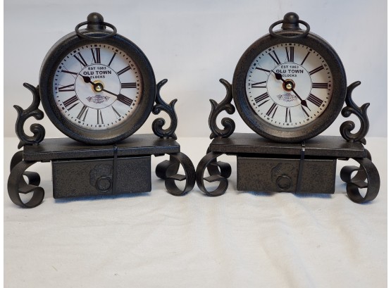 Two New Old Town Clocks In Antiqued Bronze Finish Battery Operated