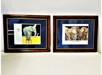 Two Elephant Print Wall Hangings