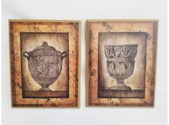 Two Wood Wall Art Hangings - Grecian Style Urns