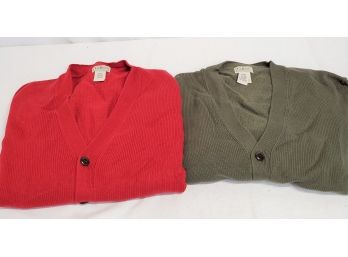Duo Of LL Bean Men's Size XXL 100 Cotton V-Neck Button Down Cardigan Sweaters