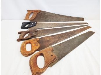 Five Vintage Hand Saws - Most With Wood Handles