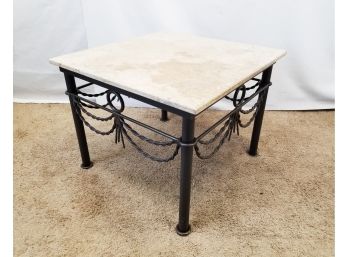 Wrought Iron & Marble Top Outdoor Patio End Table