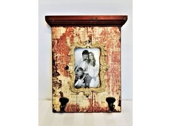 Distressed Wood Picture Frame With Hanging Hooks