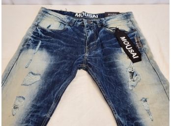 New MOUSAI Men's Acid Washed Denim Jeans - Urban Slim Fit Size 40 X 32