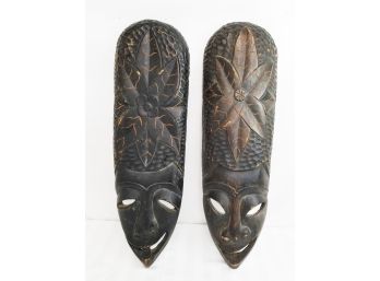 Two Large Hand Carved Wooden Arican Masks