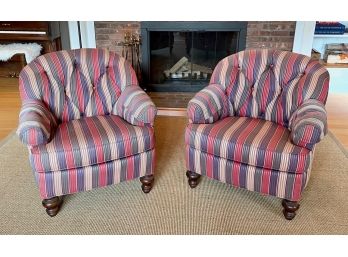 Pair Of Colorful Striped Club Chairs With Ottoman