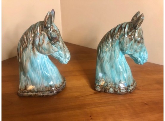 Pair Of Hand Painted Glass Horse Head Set Of Two