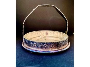 Silverplated Candy Dish With Handle And  Glass Insert