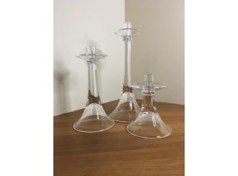 A Set Of Three Simon Pierce Glass Candle Holders - Various Heights