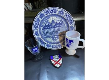 Yale Collectable Plate, 1972 Bicentinnal Football Game Mug, Yale Glass And Yale Patch Lot