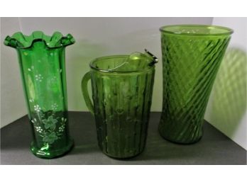 Lot Of 3 Green Glass Pieces
