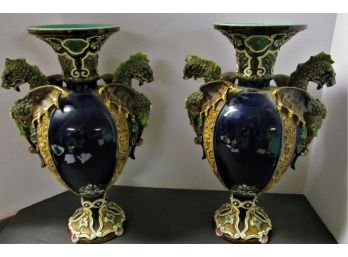 Pair Of Vintage Majolica Vases