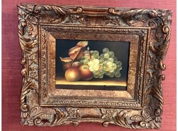 Still Life Oil Painting With Grapes And Peaches In A Magnificent Gilt Frame #1