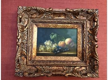 Still Life Oil Painting With Grapes And Peaches In A Magnificent Gilt Frame #2