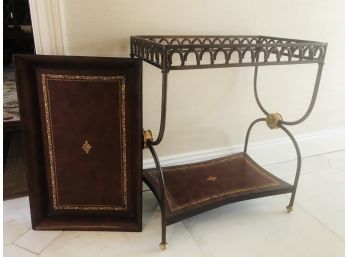 Iron And Leather Accent Tray Top Serving Table