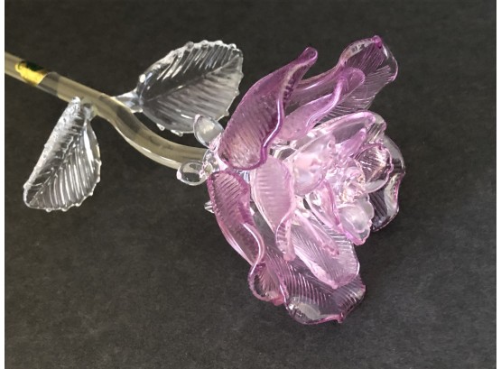 Exquisite Waterford Crystal Fleurology Long Stem LAVENDER ROSE In Mint Condition In Original Box